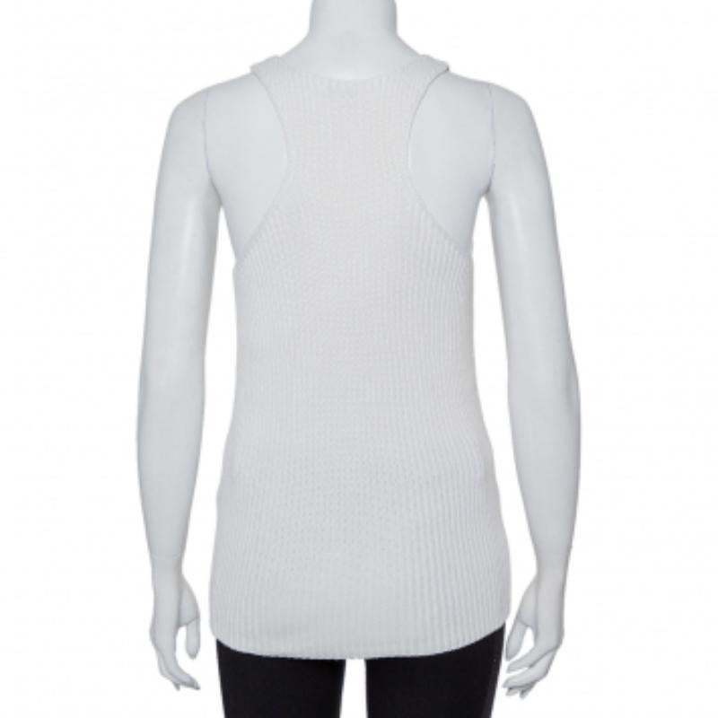 Joseph White Cable Knit Cotton Racer Back Detail Tank Top XS For Sale 3