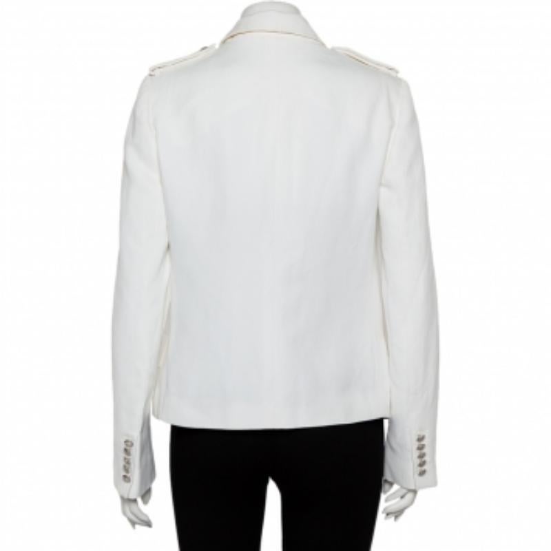 Donna Joseph White Cotton & Ramie Double Breasted Yvette Blazer L in vendita