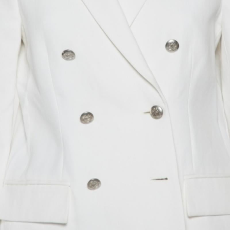 Joseph White Cotton & Ramie Double Breasted Yvette Blazer L in vendita 1