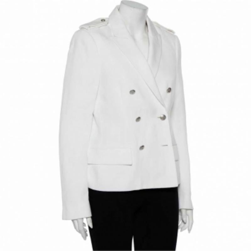 Joseph White Cotton & Ramie Double Breasted Yvette Blazer L in vendita 2