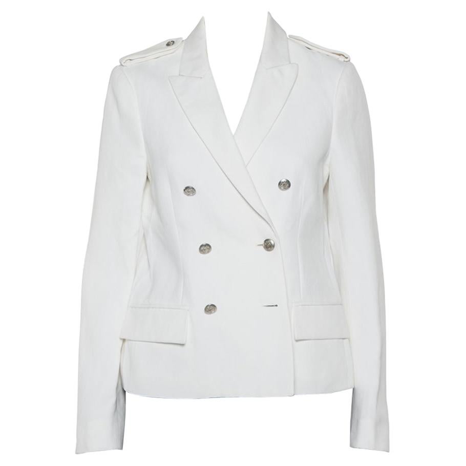 Joseph White Cotton & Ramie Double Breasted Yvette Blazer L