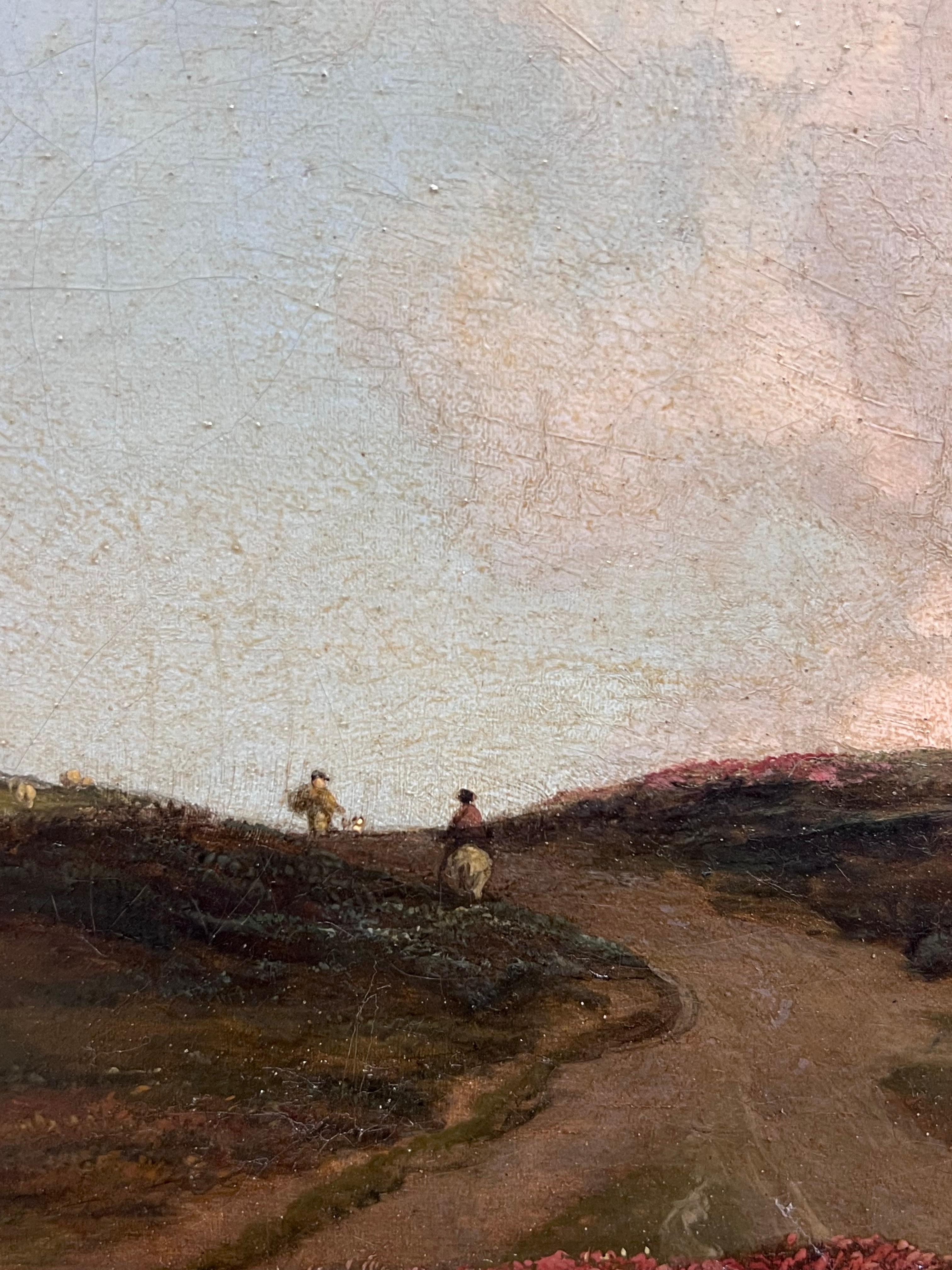 Olio britannico del 1850 di grandi dimensioni Paesaggio rurale panoramico Pecore e mulini a vento 4