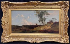 1850's Large British Oil Panoramic Rural Landscape Sheep & Windmill Landscape