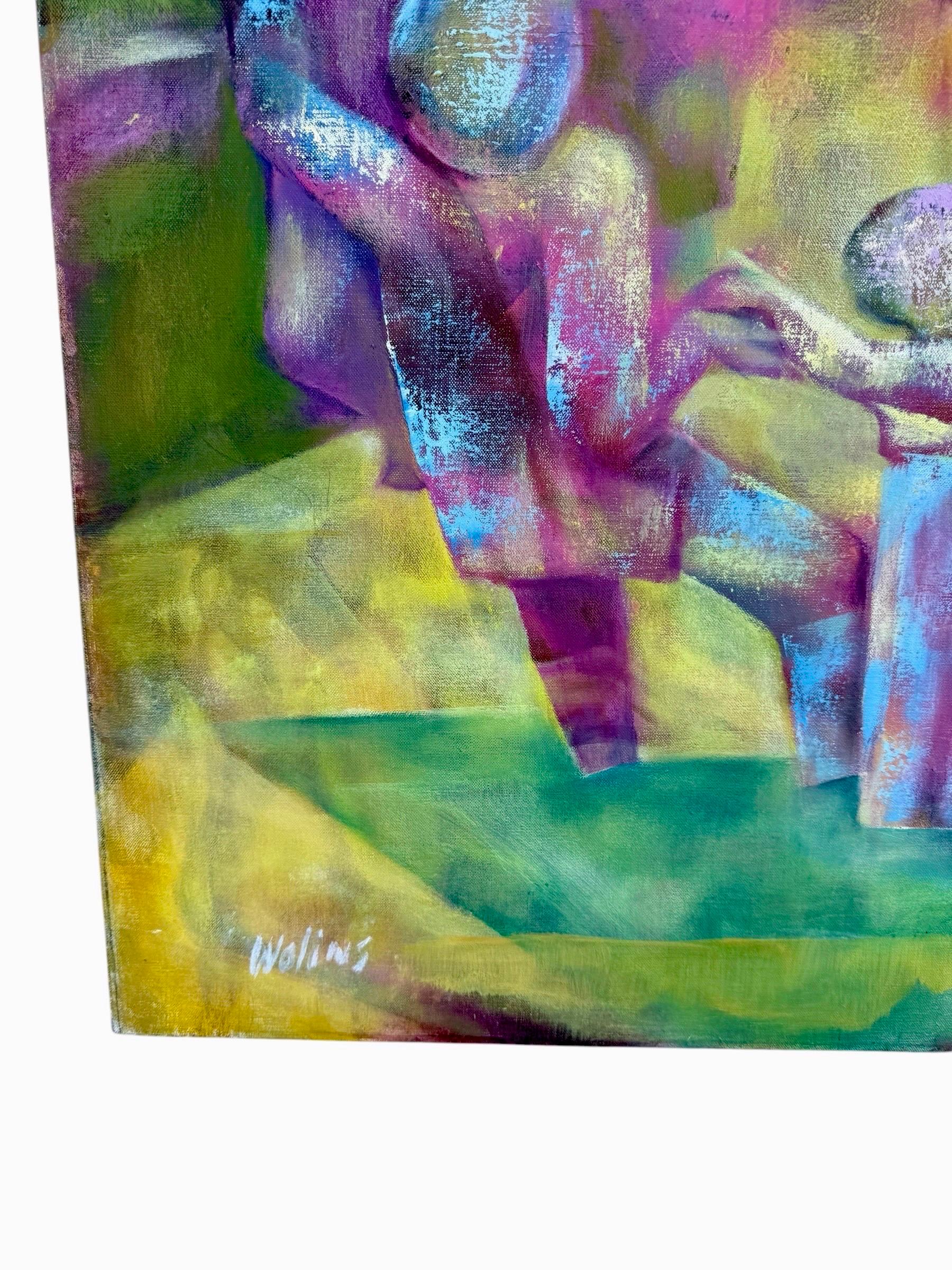 Joseph Wolins WPA Artista Bailando, Torá Modernista Judaica Cubista Pintura al óleo en venta 10
