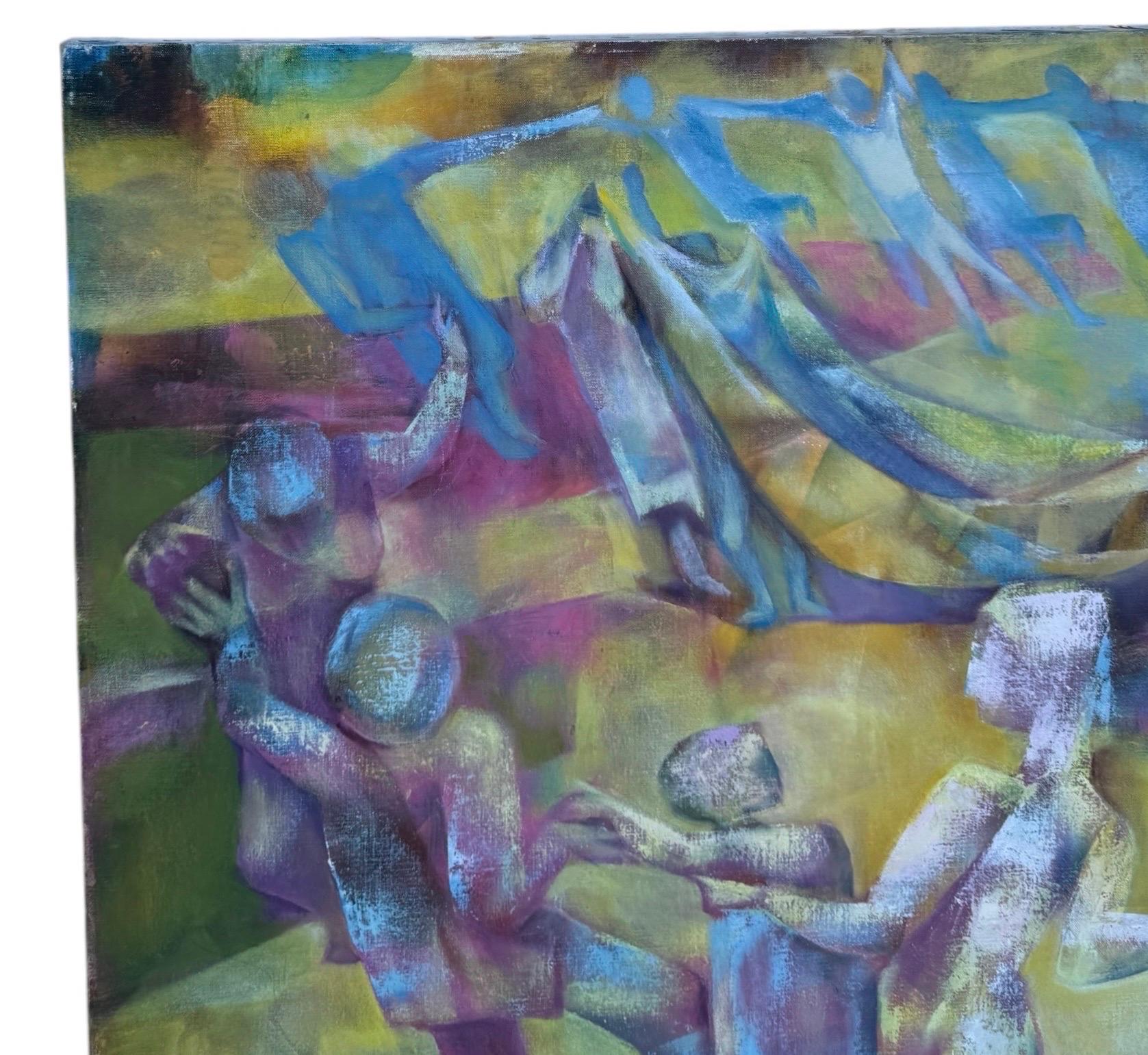 Joseph Wolins WPA Artista Bailando, Torá Modernista Judaica Cubista Pintura al óleo en venta 11