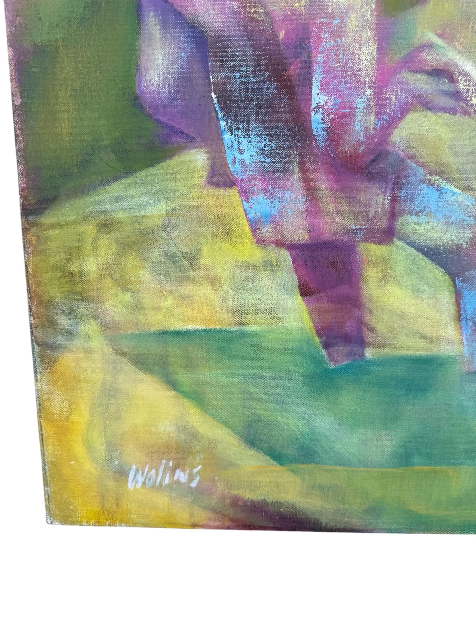 Joseph Wolins WPA Artista Bailando, Torá Modernista Judaica Cubista Pintura al óleo en venta 12