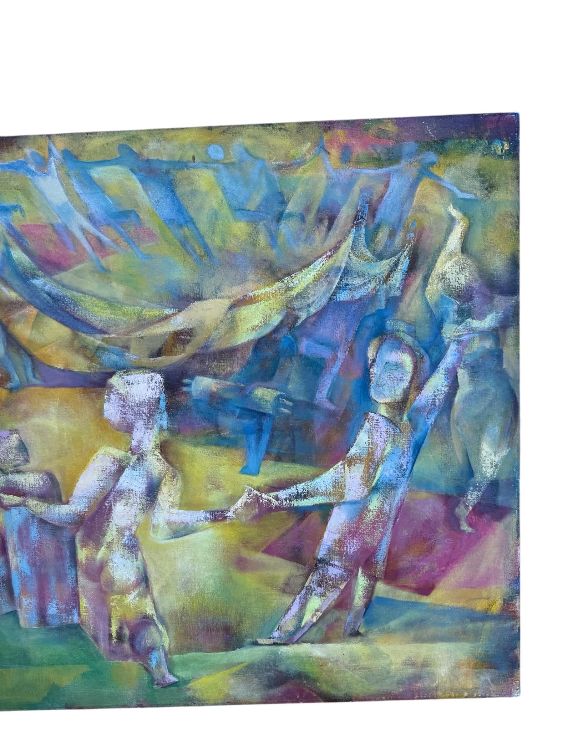 Joseph Wolins WPA Artista Bailando, Torá Modernista Judaica Cubista Pintura al óleo en venta 3