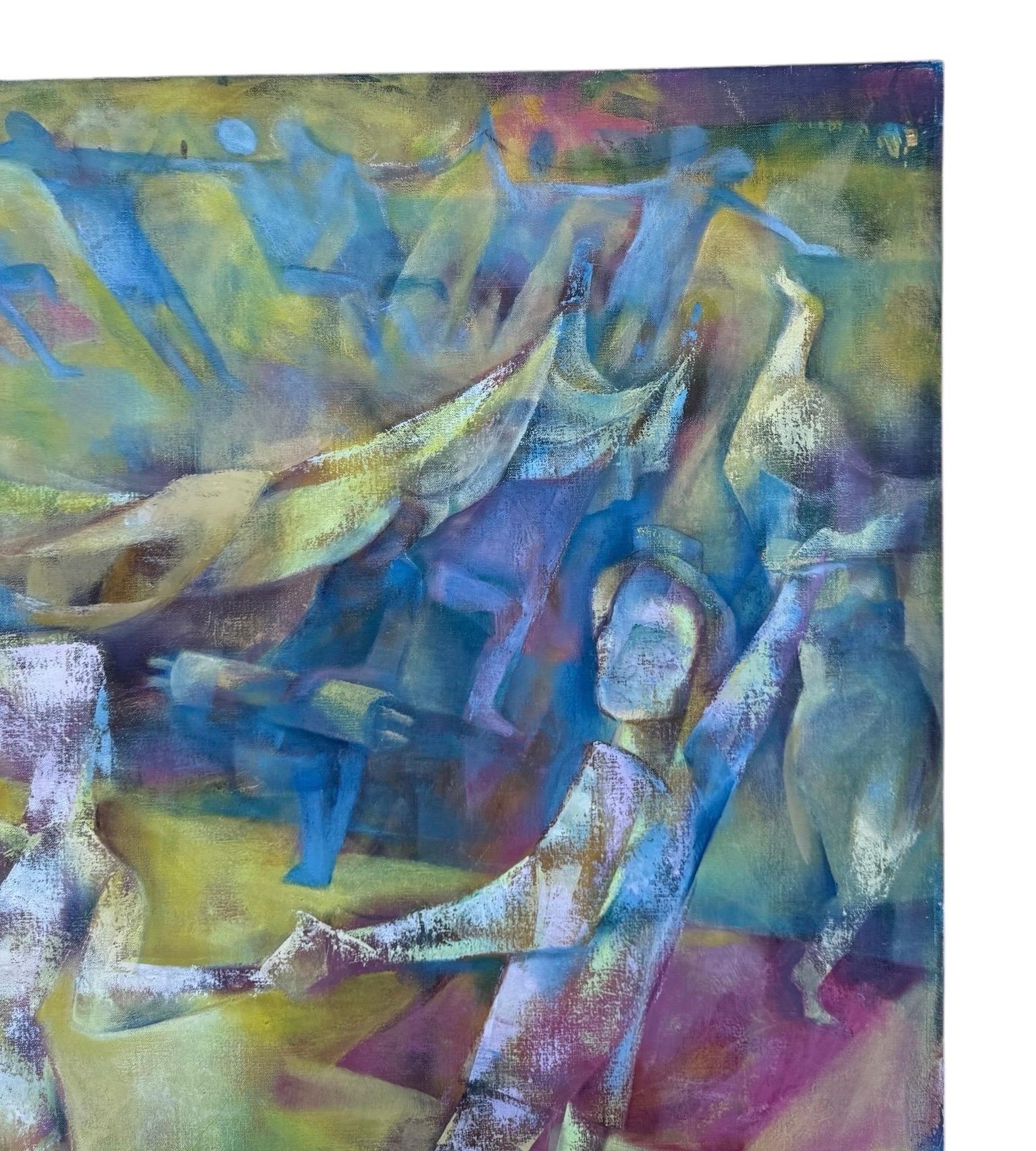 Joseph Wolins WPA Artista Bailando, Torá Modernista Judaica Cubista Pintura al óleo en venta 4