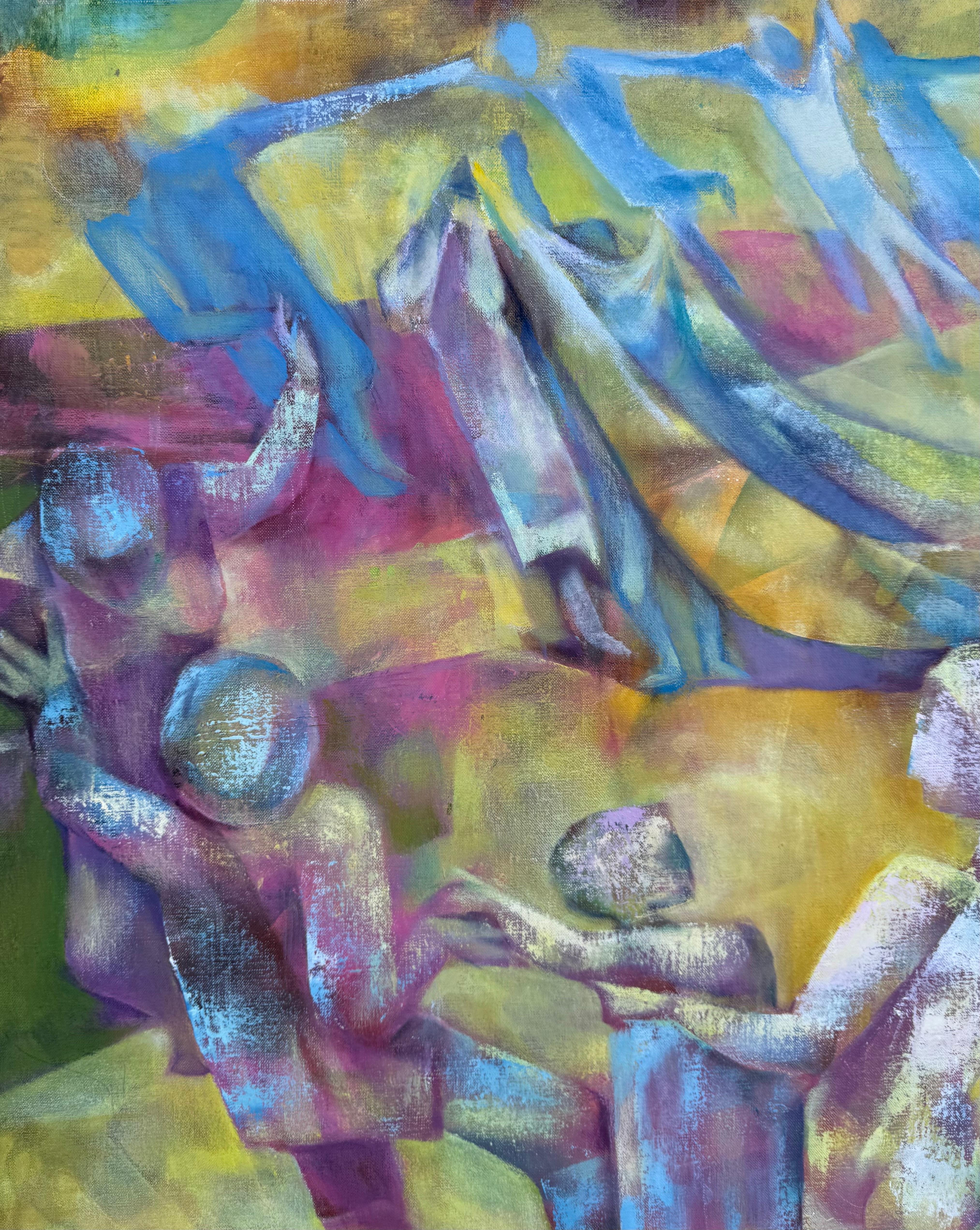 Joseph Wolins WPA Artista Bailando, Torá Modernista Judaica Cubista Pintura al óleo en venta 5