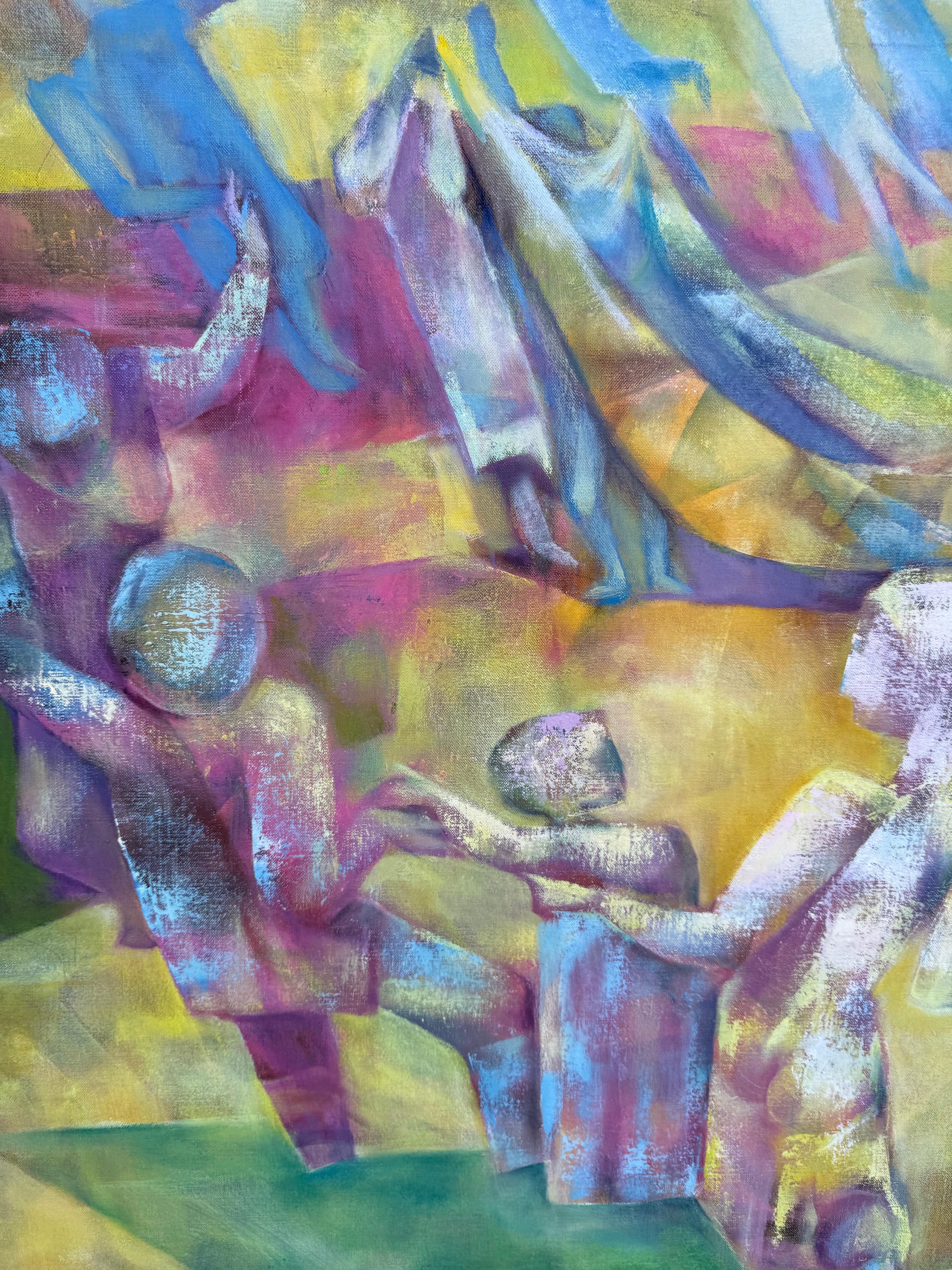 Joseph Wolins WPA Artista Bailando, Torá Modernista Judaica Cubista Pintura al óleo en venta 6