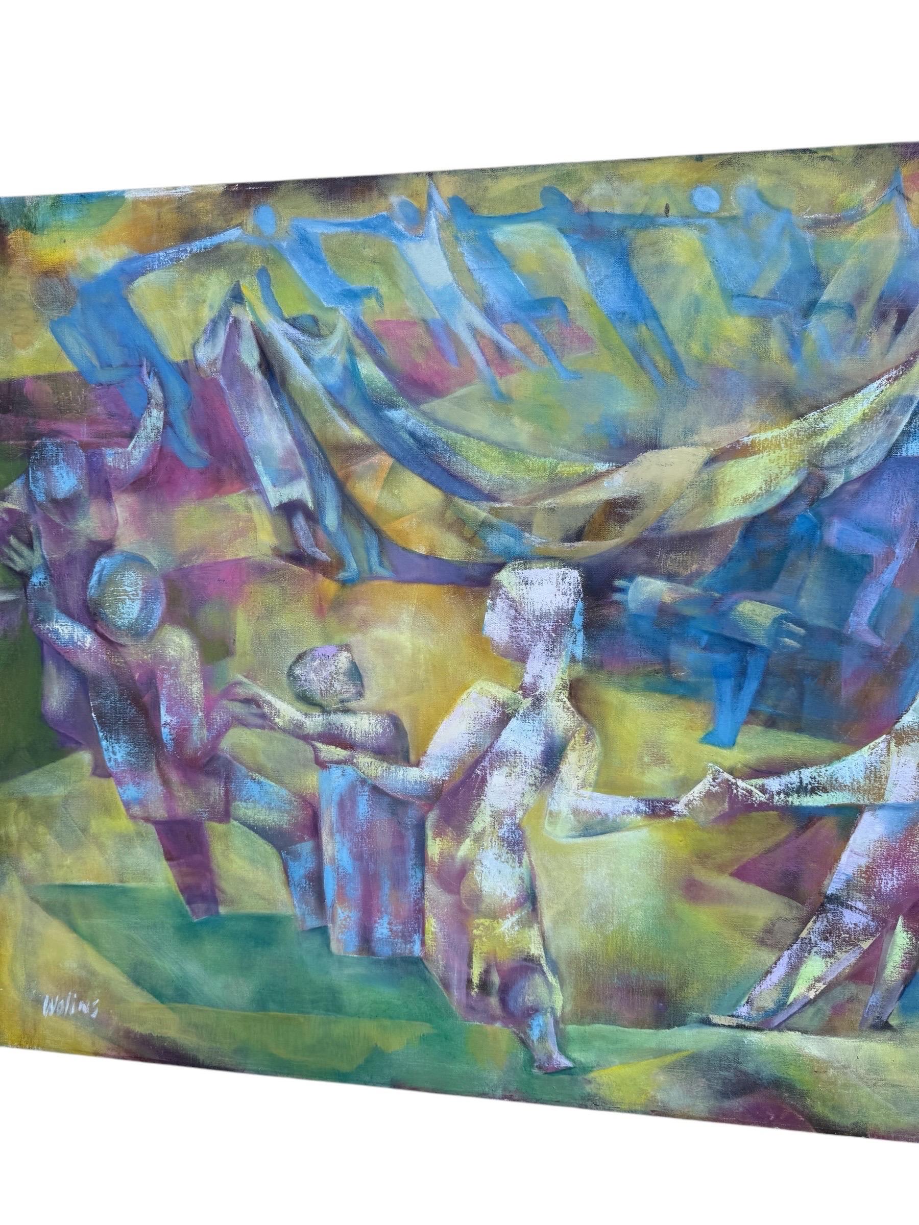 Joseph Wolins WPA Artista Bailando, Torá Modernista Judaica Cubista Pintura al óleo en venta 8