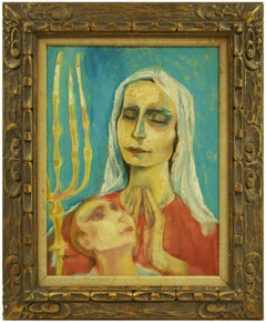 Oración del Sabbat (Encender las velas del Shabbat) Pintura al óleo judaica modernista