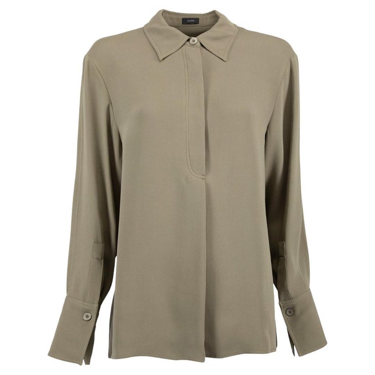 Joseph Women's Khaki Silk Button Up Shirt For Sale at 1stDibs