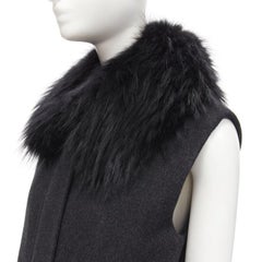 JOSEPH wool black minimal oversized fur collar flap pockets boxy vest FR38 S