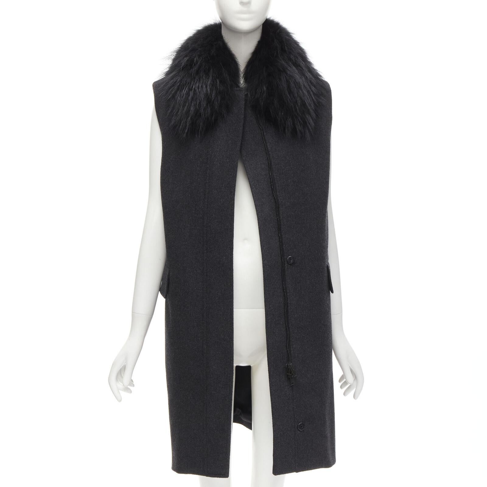 Black JOSEPH wool black minimal oversized fur collar flap pockets boxy vest FR38 S For Sale