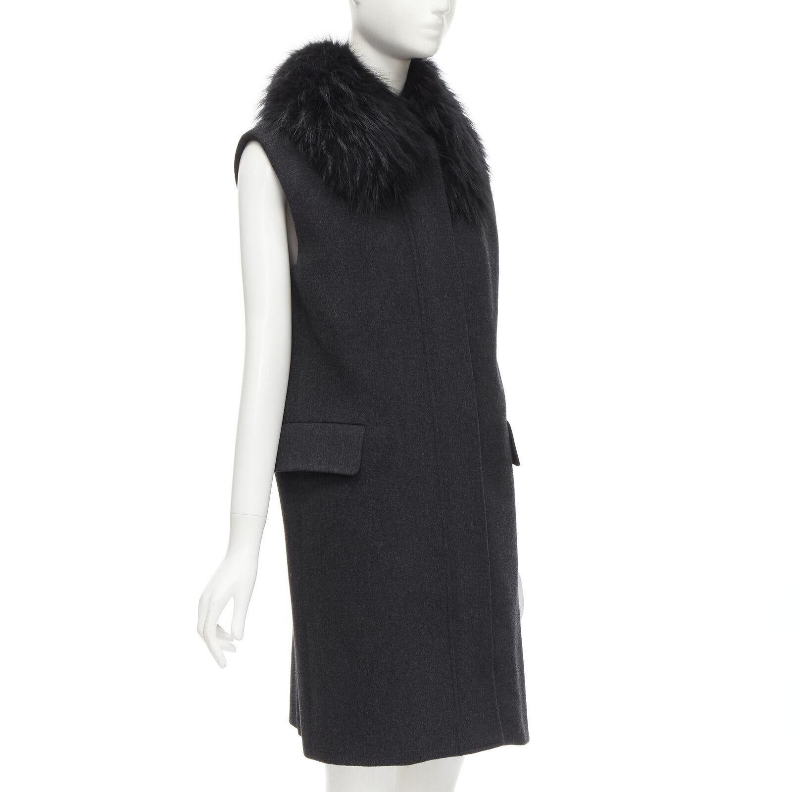 JOSEPH wool black minimal oversized fur collar flap pockets boxy vest FR38 S In Excellent Condition For Sale In Hong Kong, NT