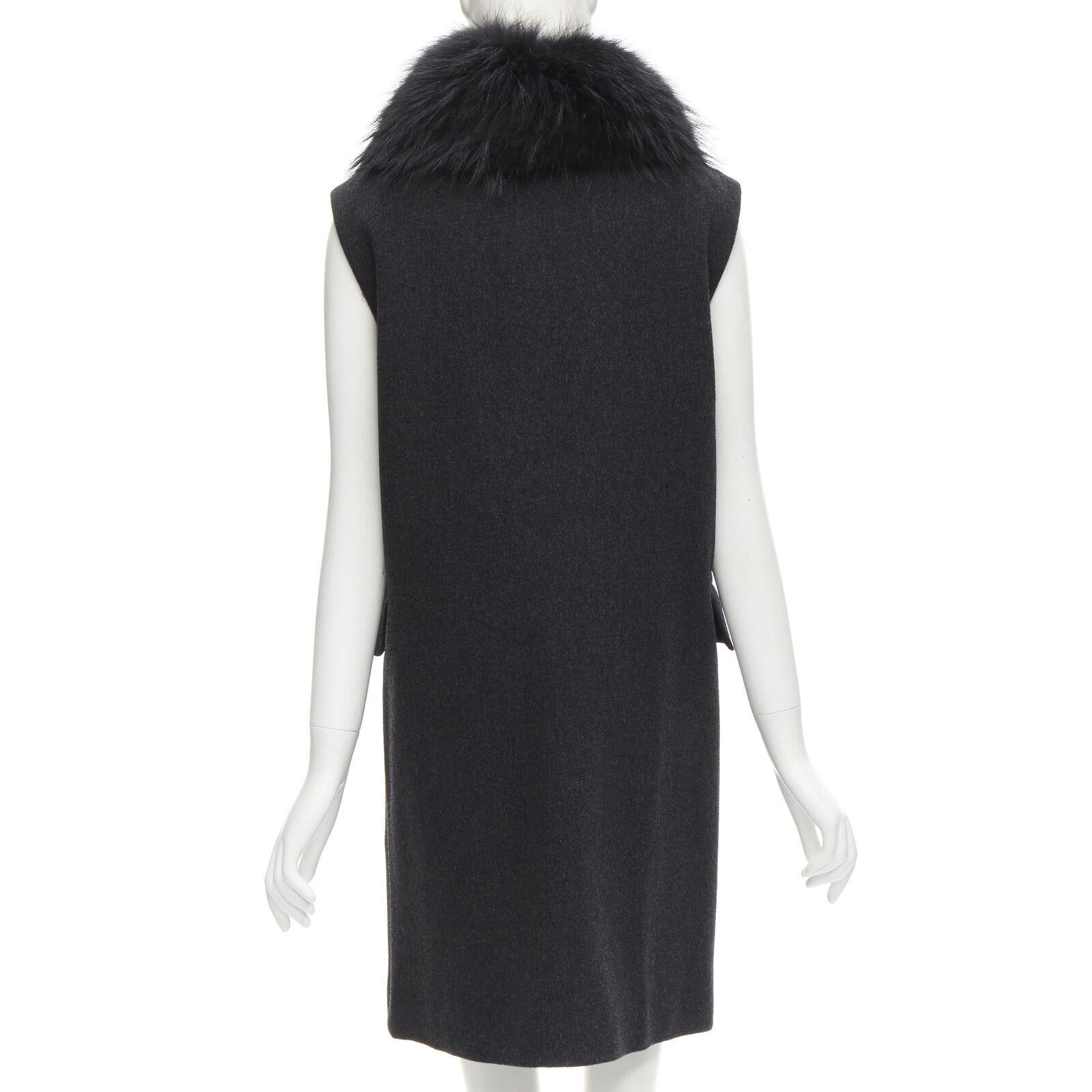 JOSEPH wool black minimal oversized fur collar flap pockets boxy vest FR38 S For Sale 1