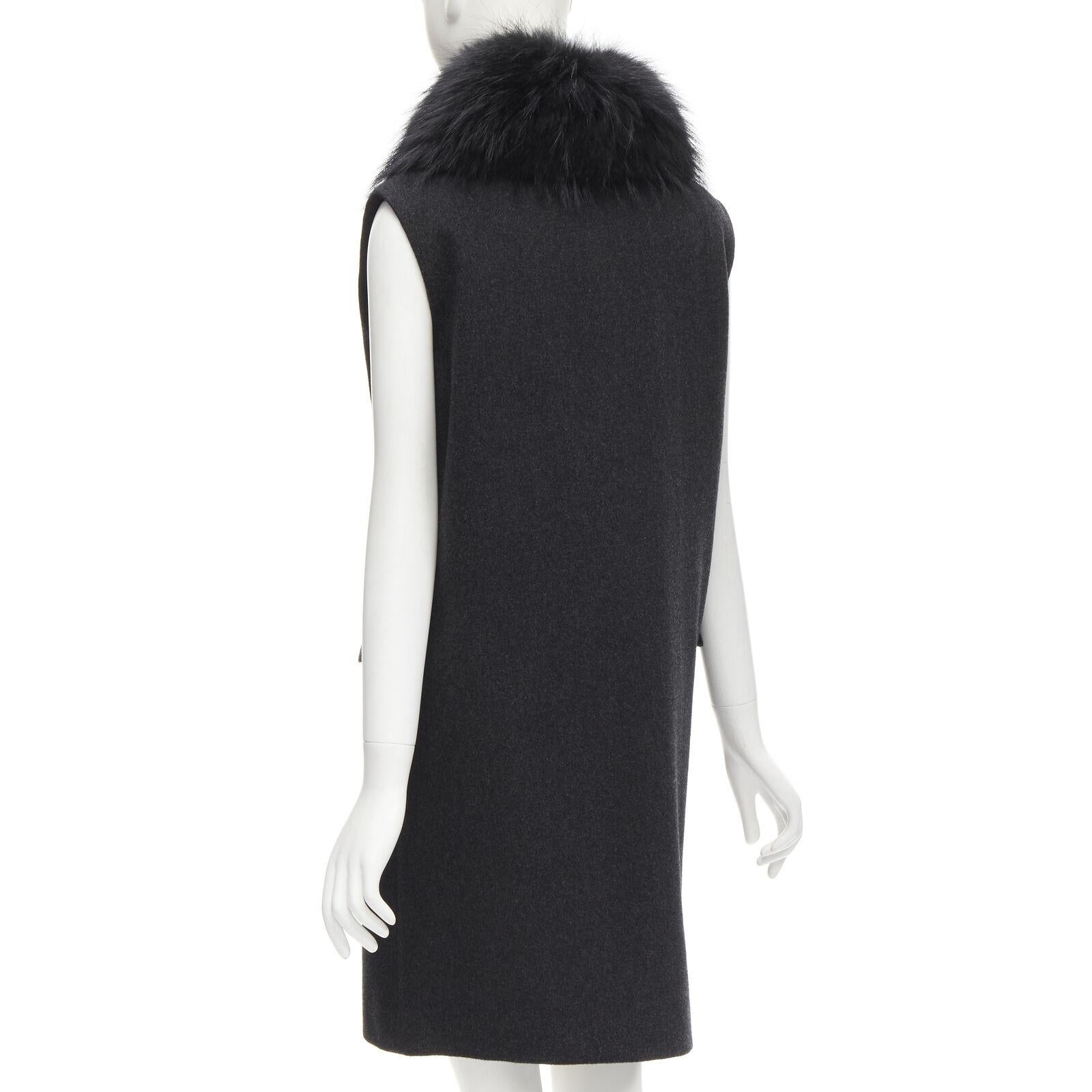 JOSEPH wool black minimal oversized fur collar flap pockets boxy vest FR38 S For Sale 2
