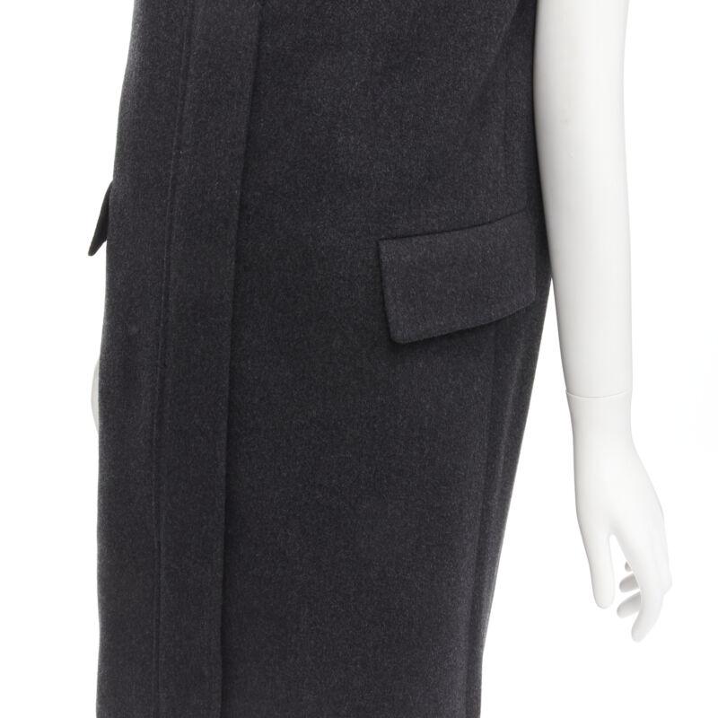 JOSEPH lana nera minimal oversize collo di pelliccia tasche con patta gilet boxy FR38 S in vendita 2