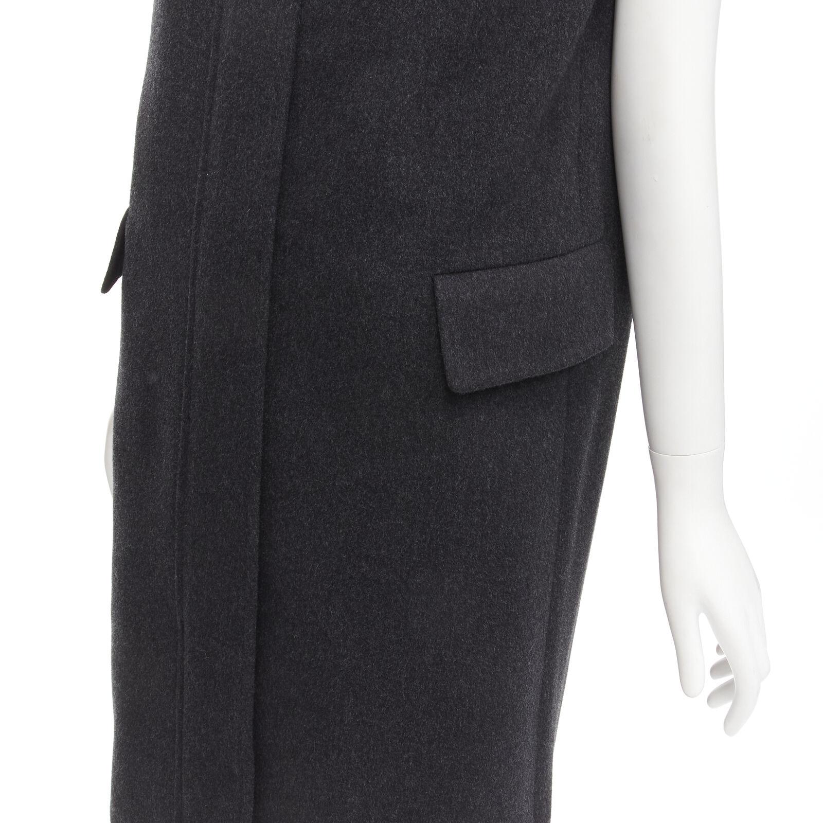JOSEPH wool black minimal oversized fur collar flap pockets boxy vest FR38 S For Sale 3