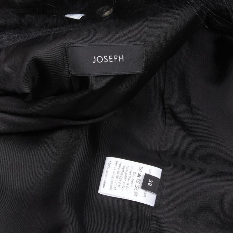 JOSEPH lana nera minimal oversize collo di pelliccia tasche con patta gilet boxy FR38 S in vendita 3