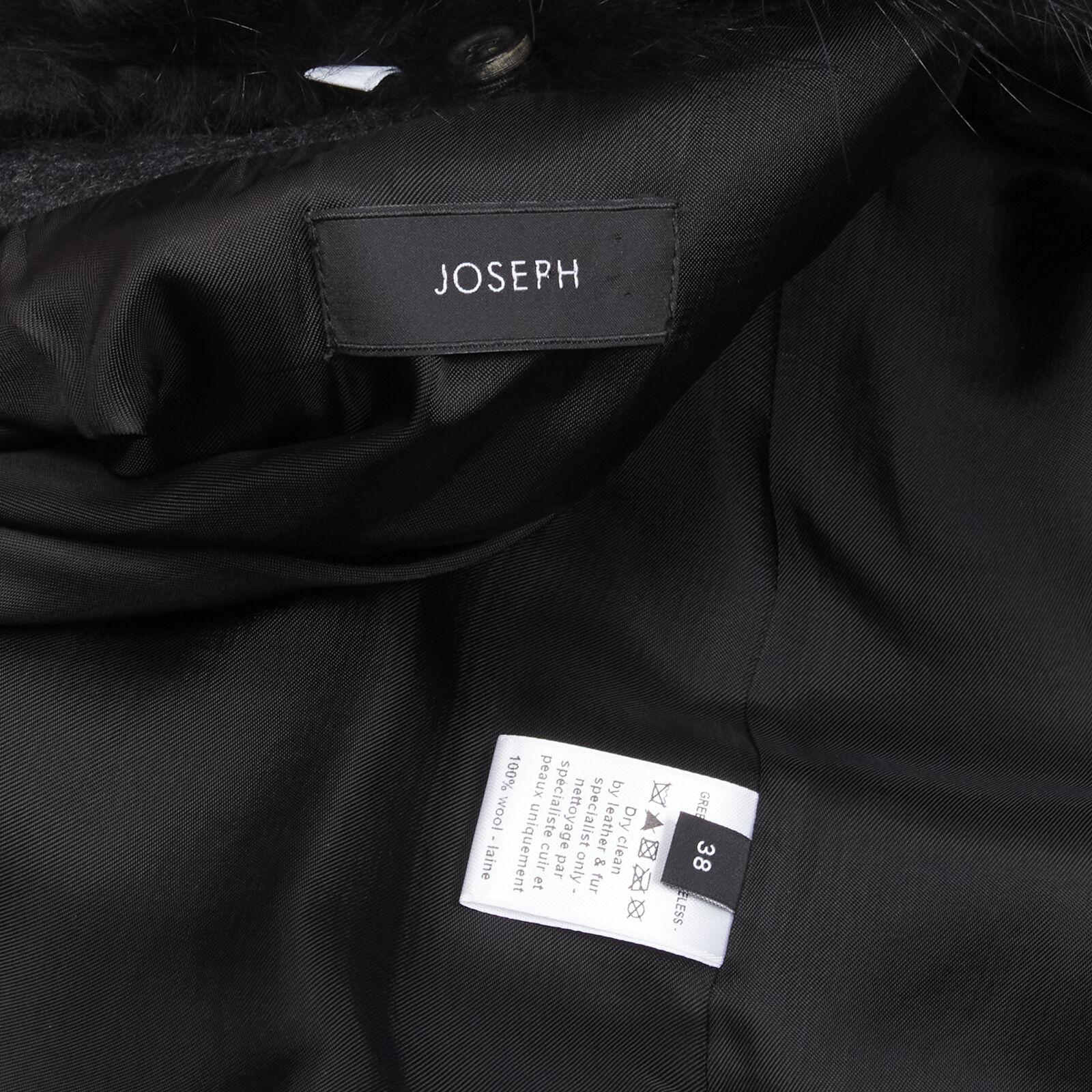 JOSEPH wool black minimal oversized fur collar flap pockets boxy vest FR38 S For Sale 4