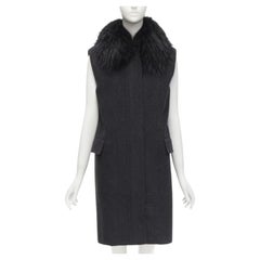 JOSEPH laine noire minimaliste col fourrure surdimensionné poches à rabat gilet boxy FR38 S