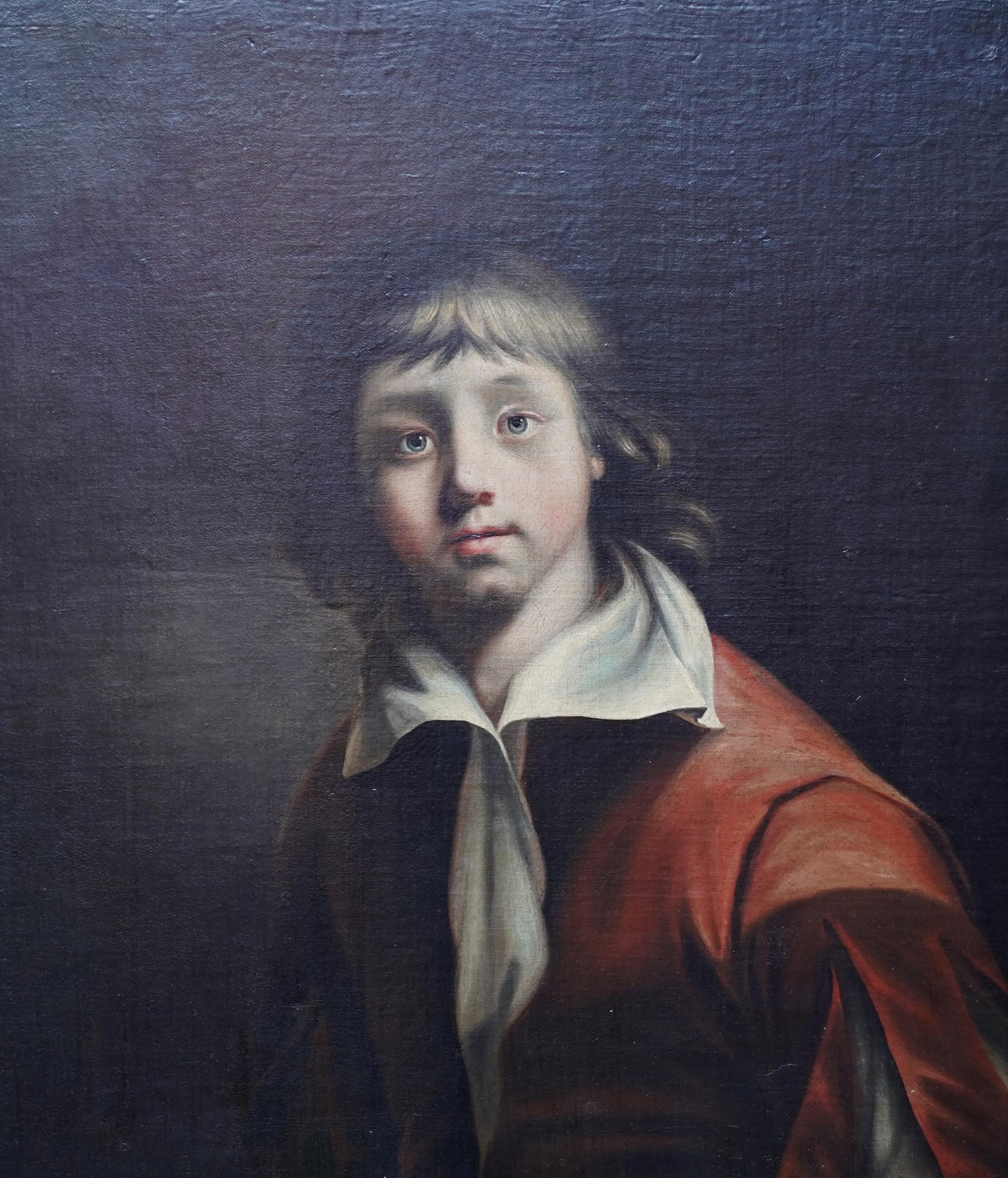 Retrato de un joven - Arte británico 1780 Viejo maestro retrato masculino pintura al óleo - Painting de Joseph Wright of Derby