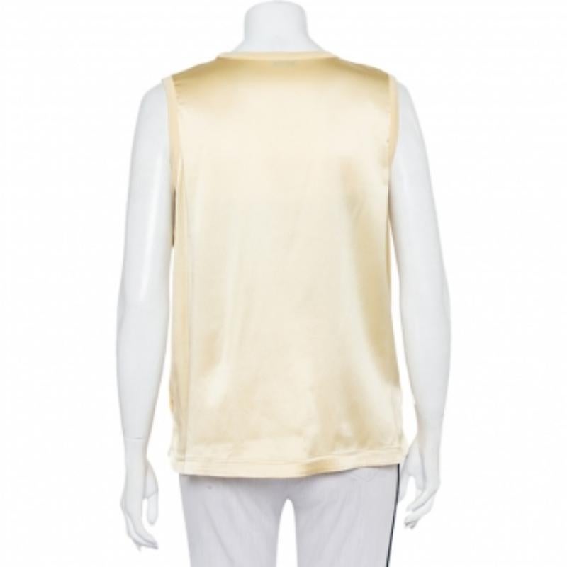 Joseph Yellow Jersey & Silk Satin Side Button Detail Tank Top L For Sale 1