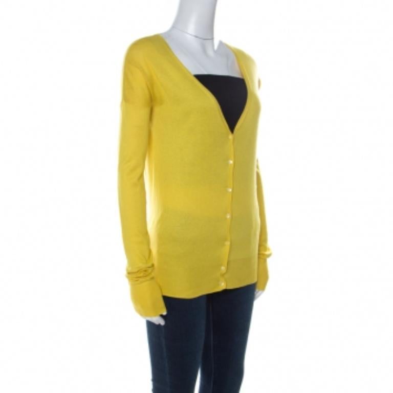 Joseph Gelbe Strickjacke aus Seidenmischung mit Knopfleiste vorne S im Angebot 1