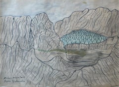 Retro "Andes Mountains Peru South America," Joseph Yoakum, Black Folk Art Landscape