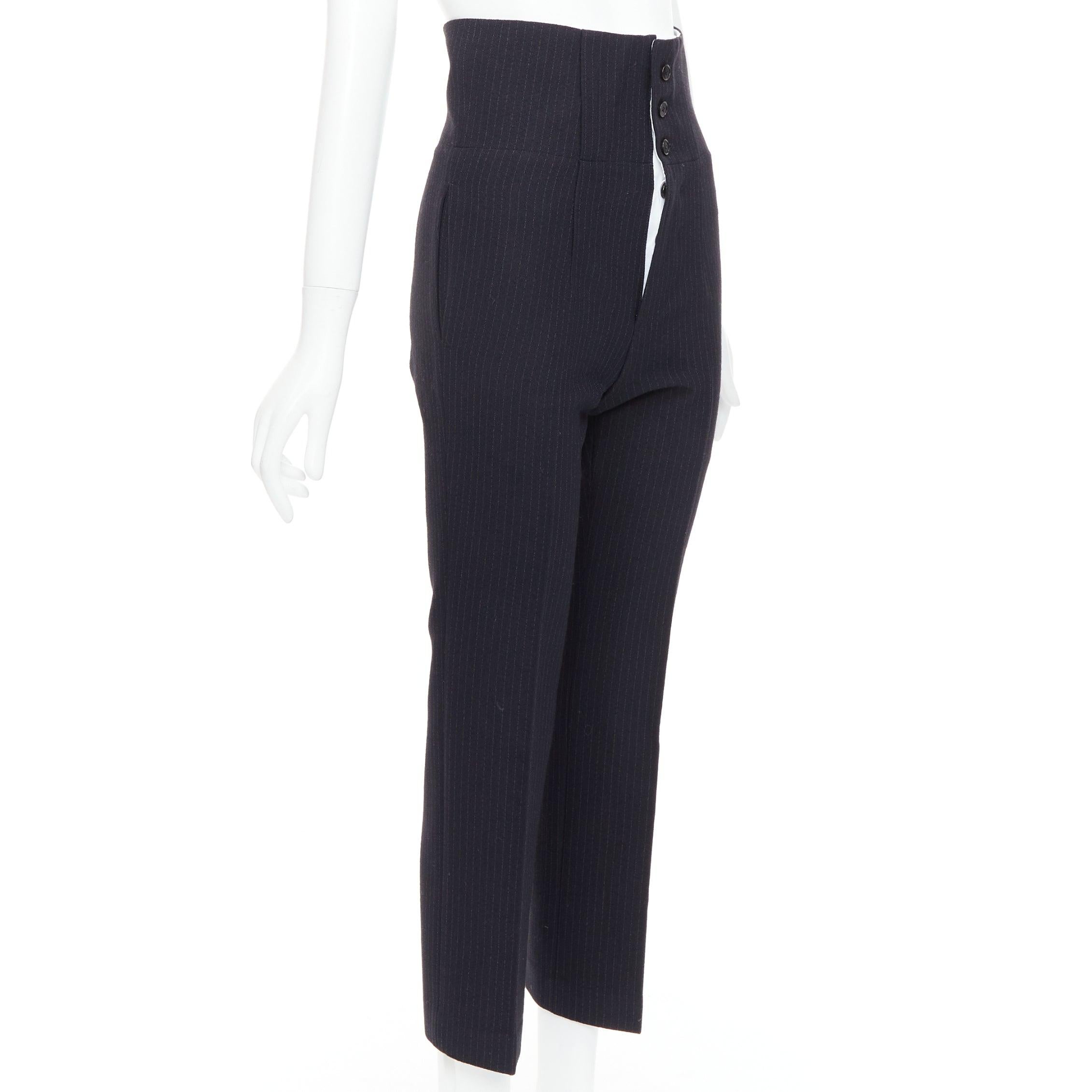 Black JOSEPH Yoyo navy wool blend crepe pinstripe high waisted pants FR34 XS For Sale