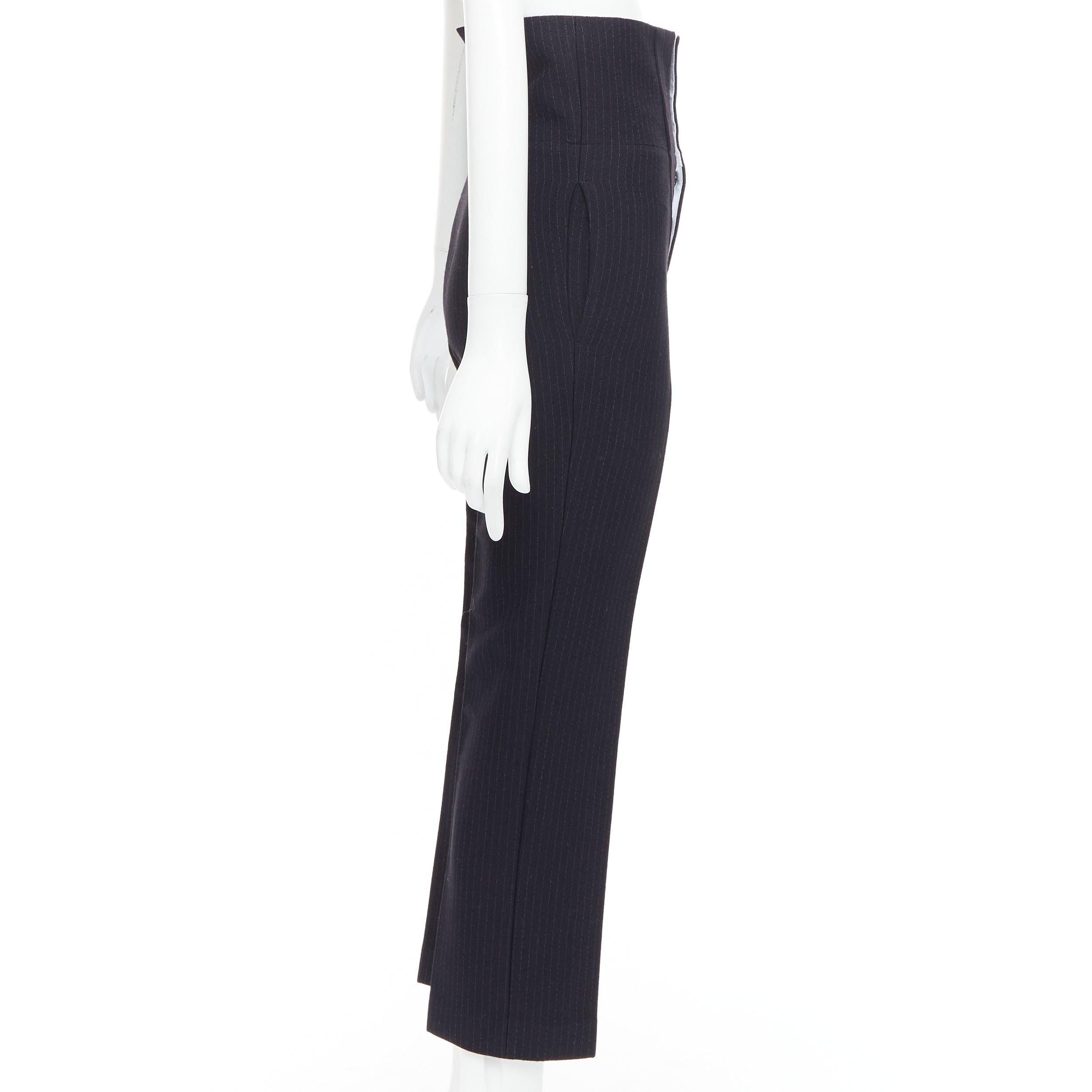 JOSEPH Yoyo navy wool blend crepe pinstripe high waisted pants FR34 XS In Excellent Condition For Sale In Hong Kong, NT