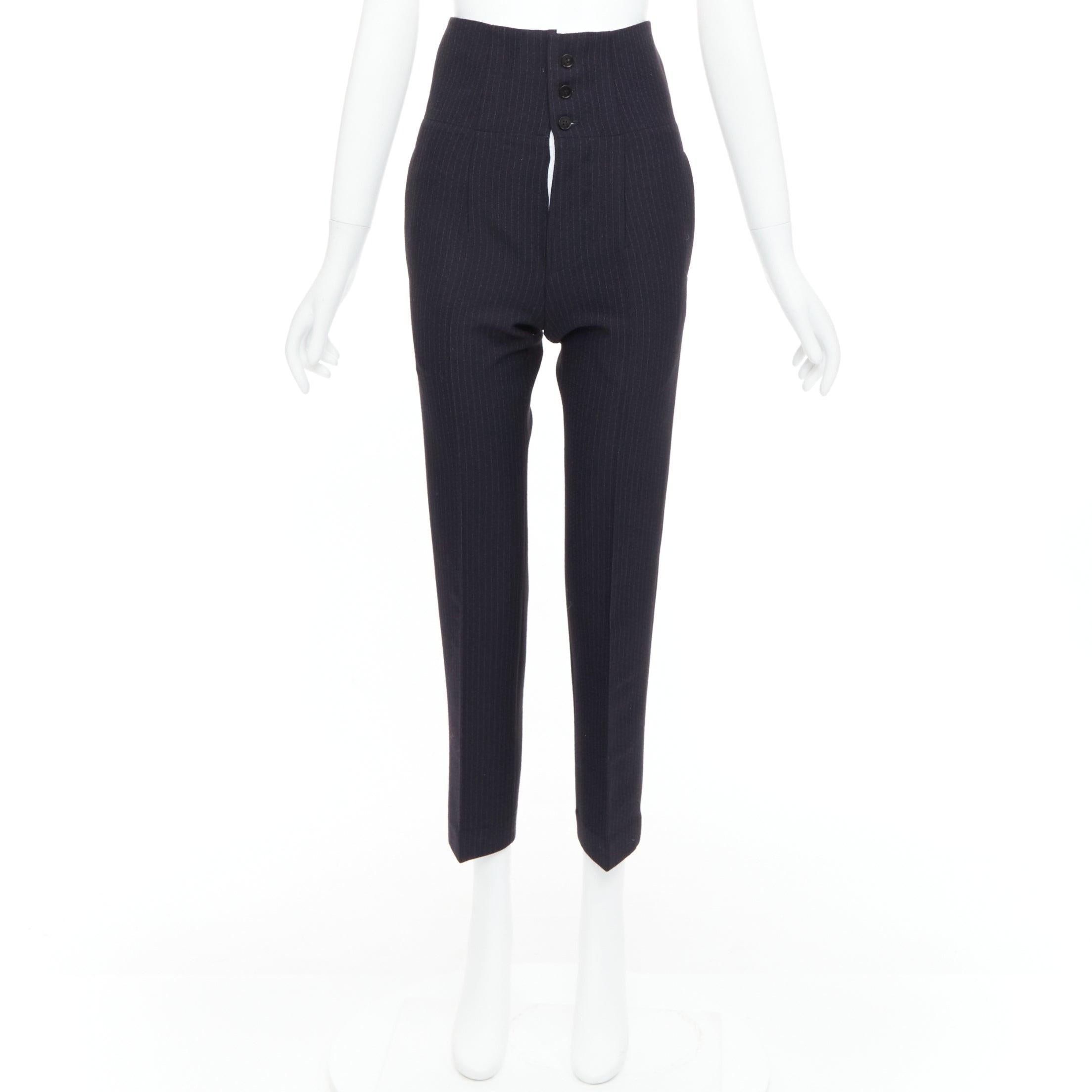 JOSEPH Yoyo navy wool blend crepe pinstripe high waisted pants FR34 XS For Sale 4