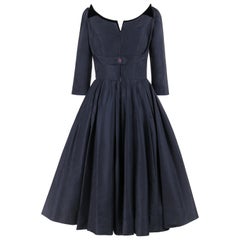 JOSEPHINE ANDERSON Milwaukee c.1950’s Navy Blue Pleated Fit n Flare Party Dress