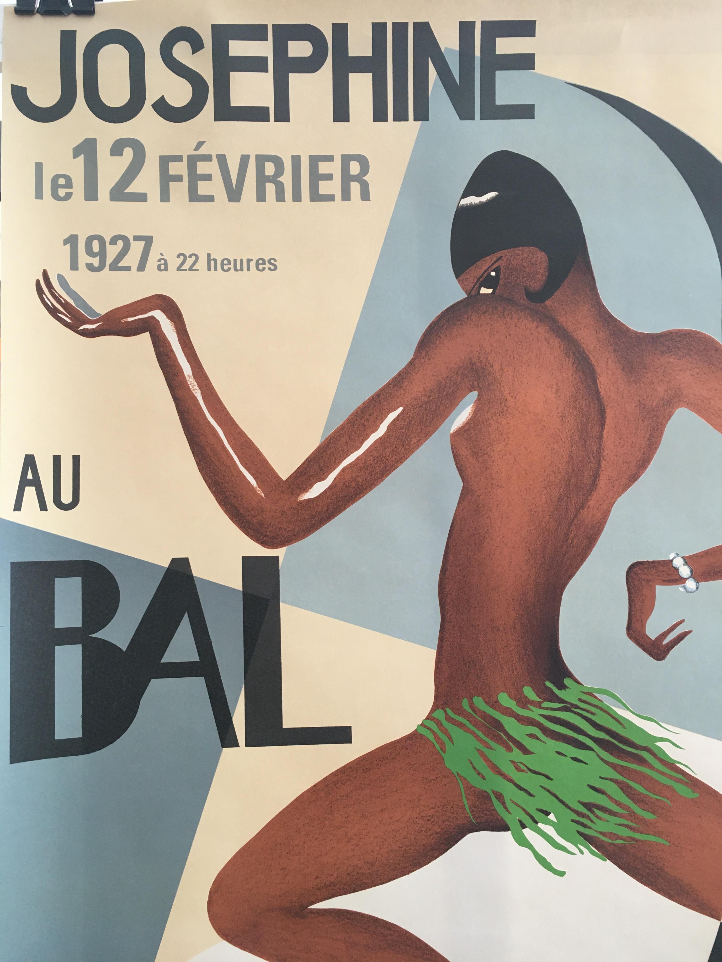 Mid-Century Modern Josephine Baker 'Au Bal Negre' Original Lithograph Vintage French Poster, 1970