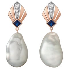Josephine Drop Earrings, Tahitian Pearl and Sapphire