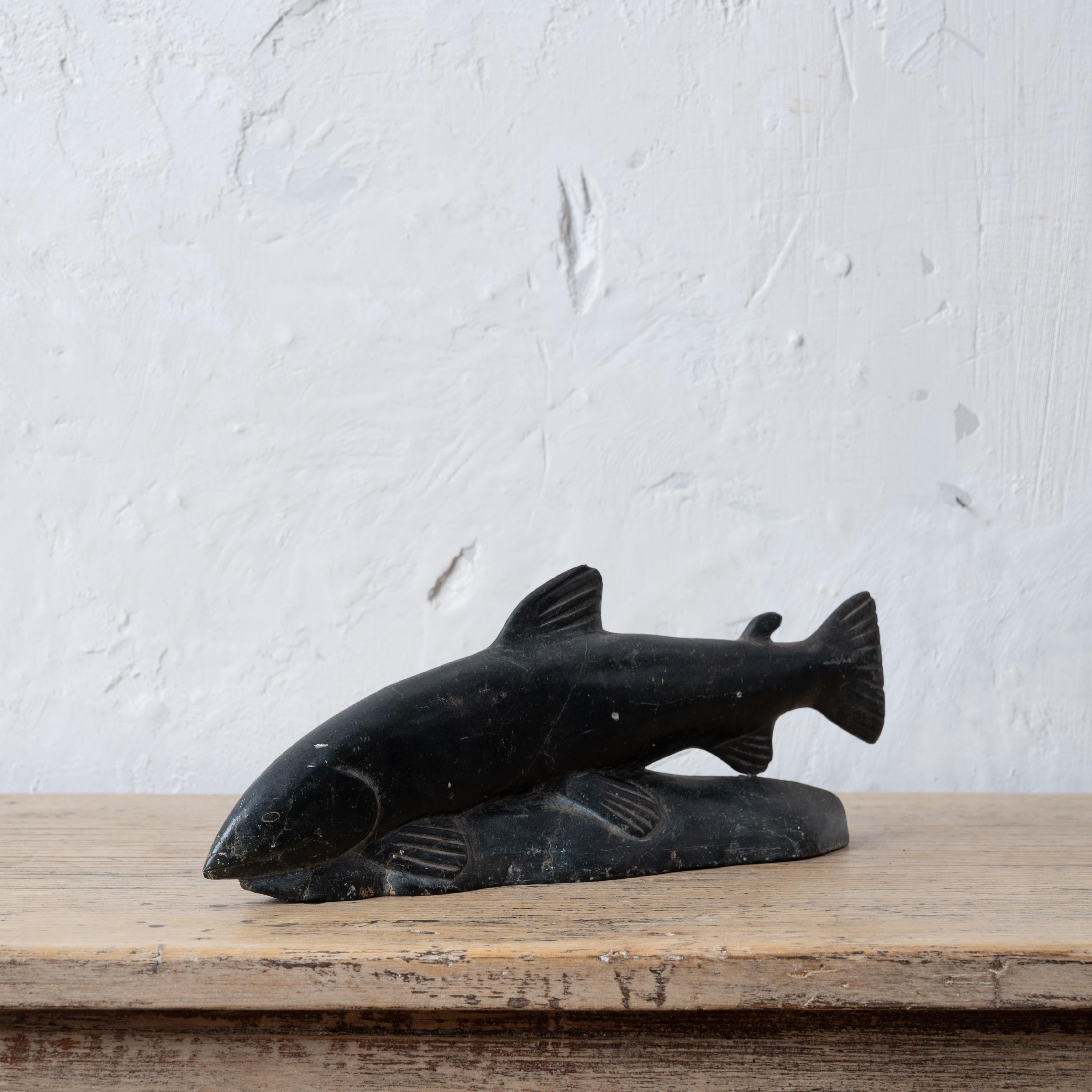 Native American Josephine Nalukturuk Inuit Salmon Carving For Sale