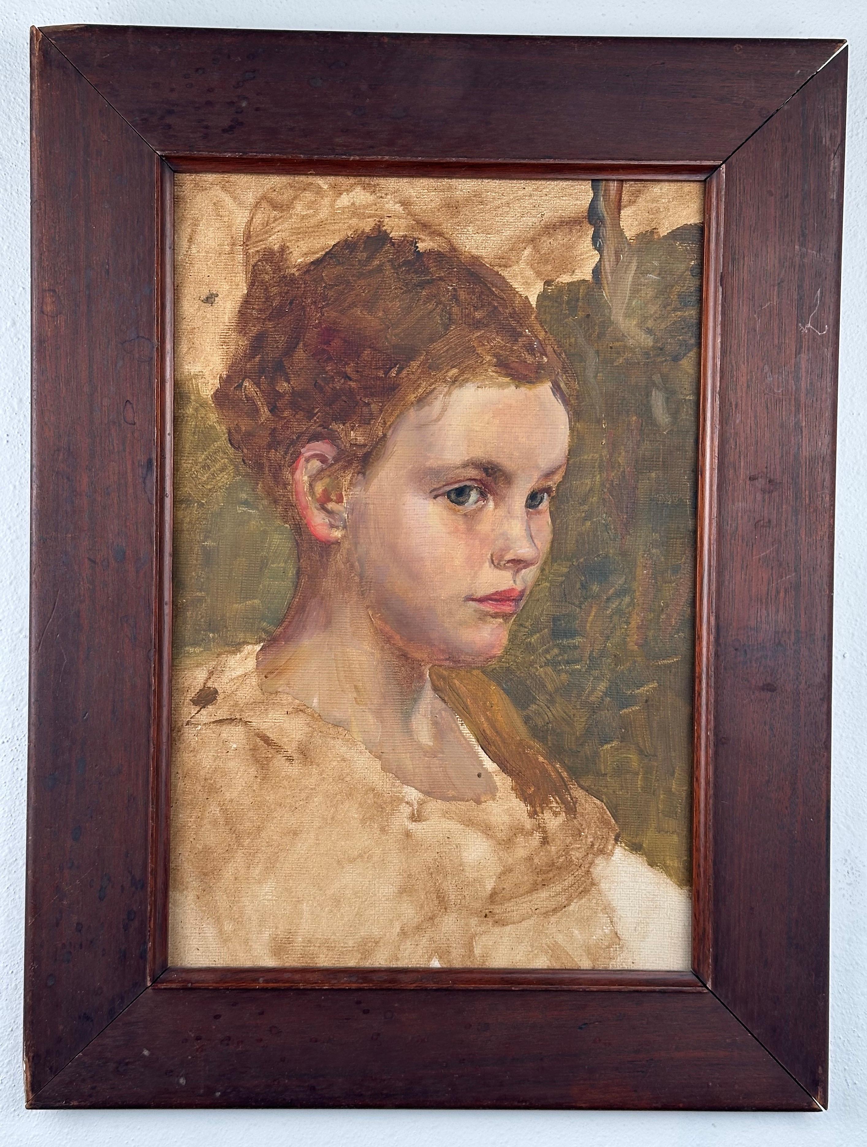 Portrait de la fille de l'Artistics, Emily (jeune fille) - Painting de Josephine Wood Colby