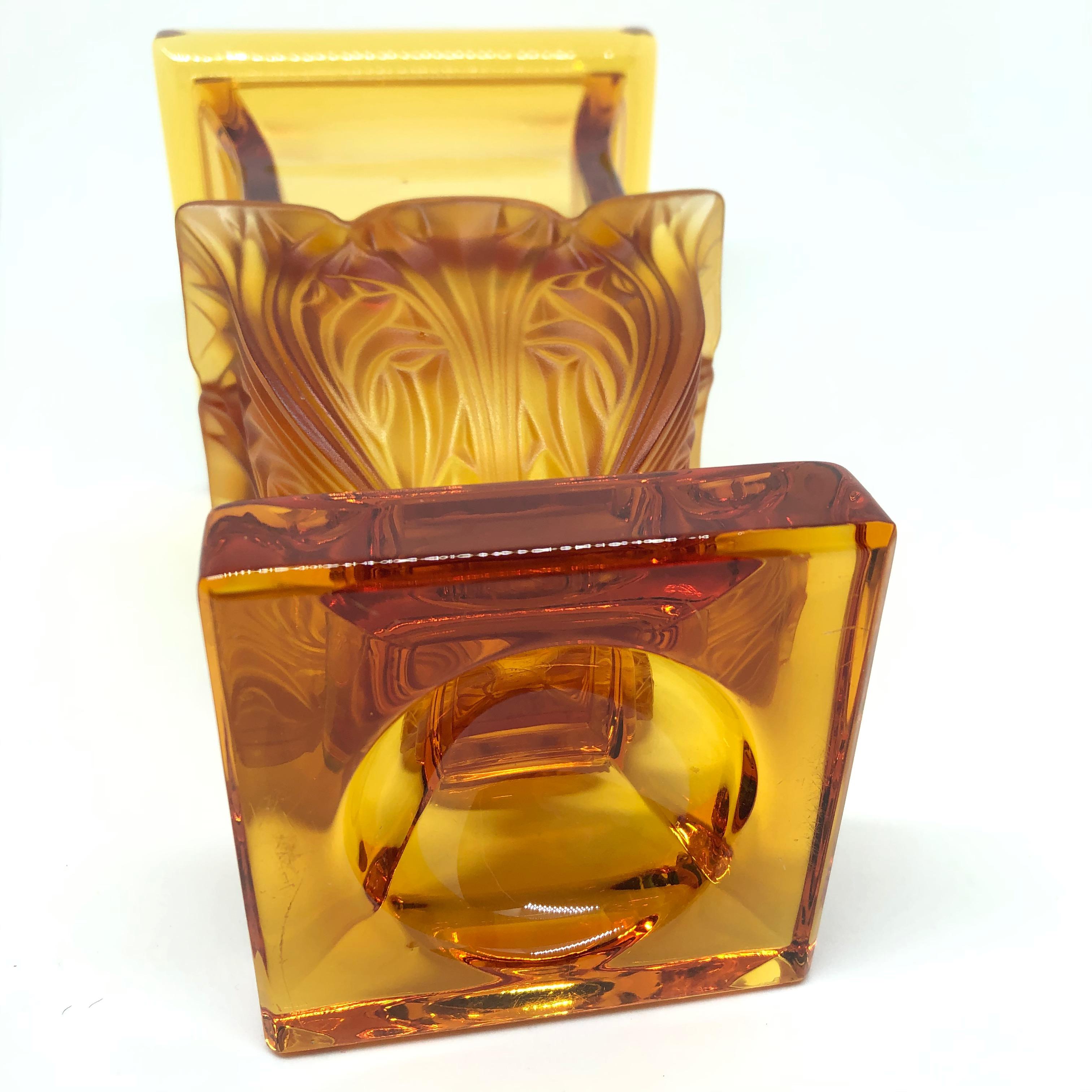 Crystal Josephinenhuette Moser Style Amber colored Glass footed Vase Catchall, 1920s