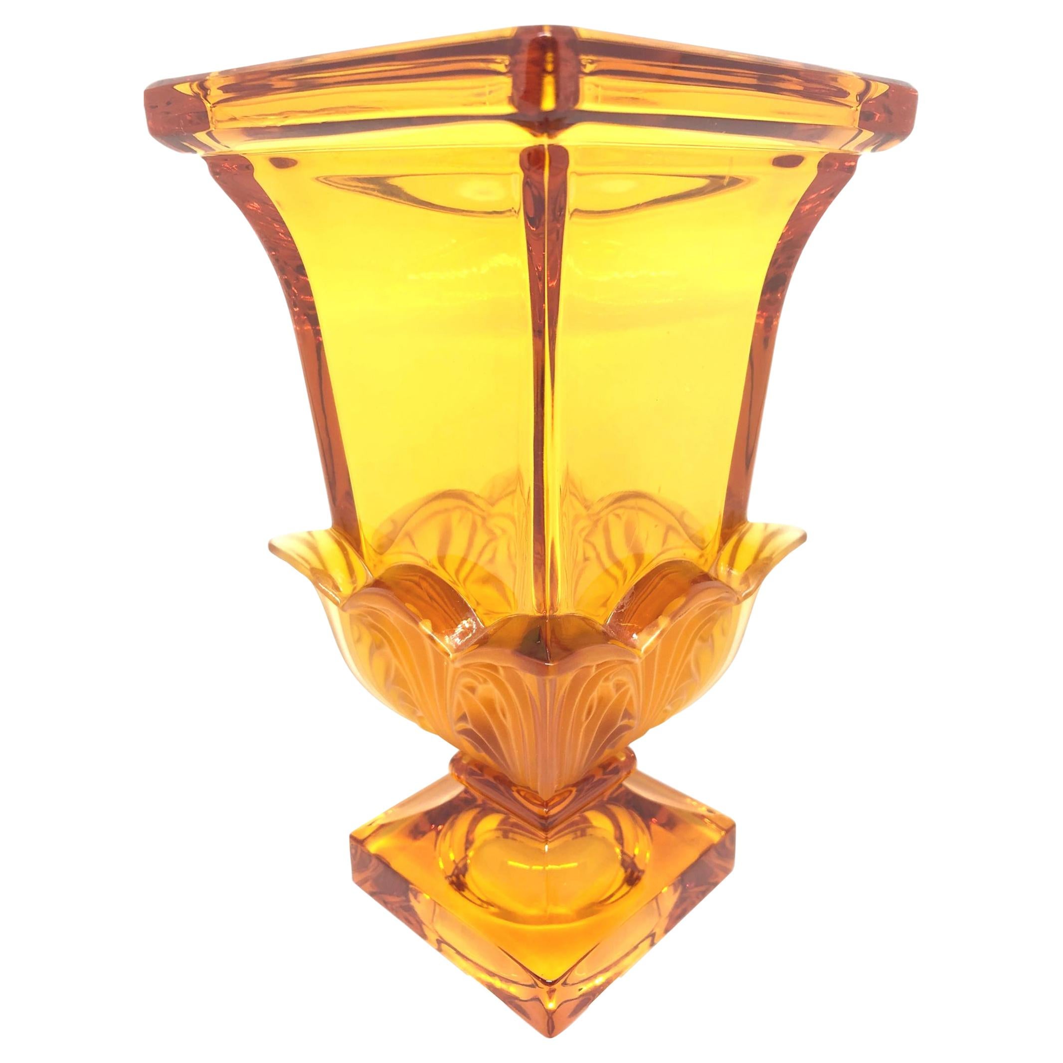 Josephinenhuette Moser Style Amber colored Glass footed Vase Catchall, 1920s