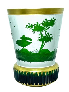 Josephinenhutte Moser Style Green Colored Glass Gold and White, 1960s