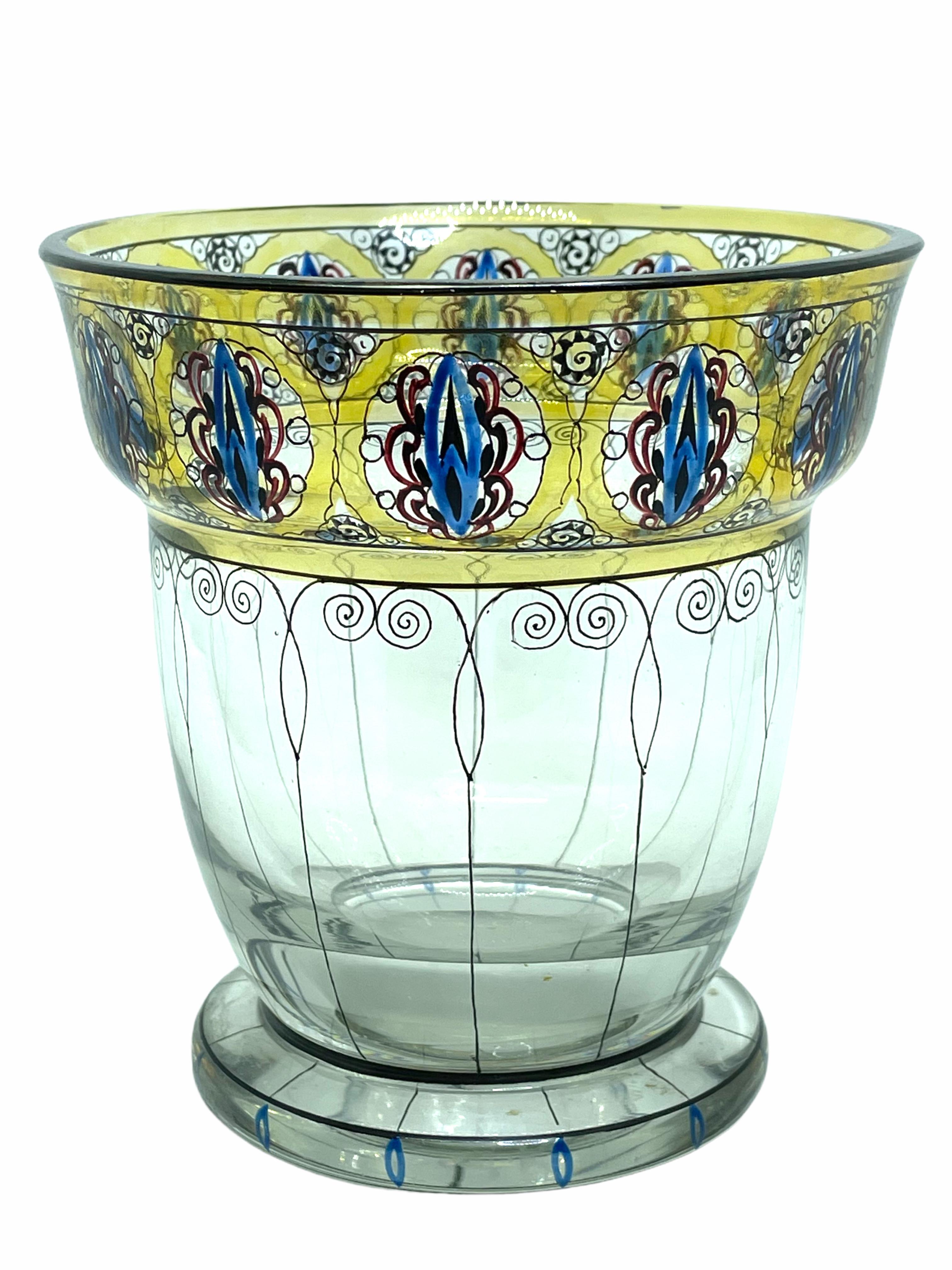 Beautiful crystal glass Bohemian art glass. Attributed to Josephinenhutte a Moser glass company. A beautiful piece of art for any room or just to display in your collection. Its hand colored, probably around 180s or older. Found at an estate sale in