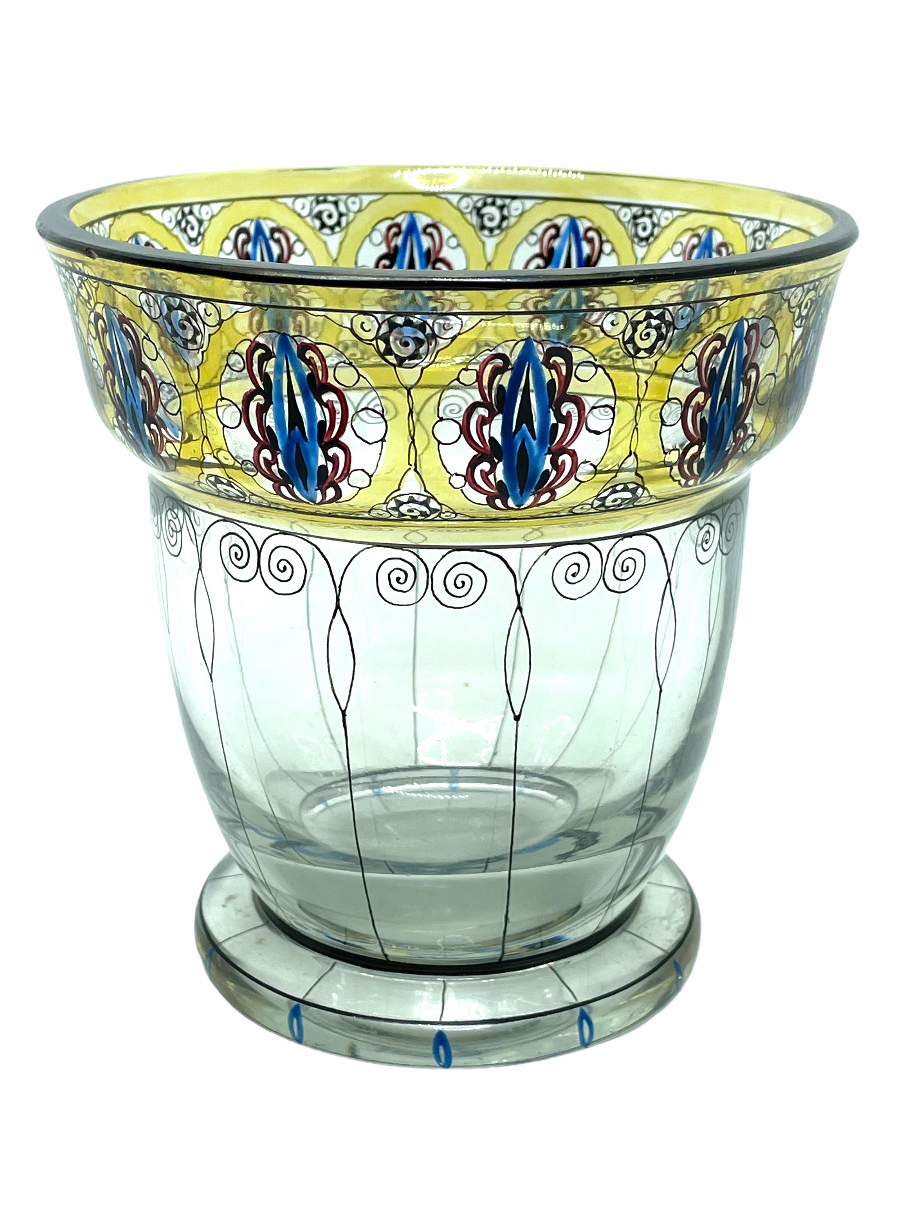 Josephinenhutte Moser Style Show Glas, handbemalt, antik, 1890er Jahre (Art nouveau)