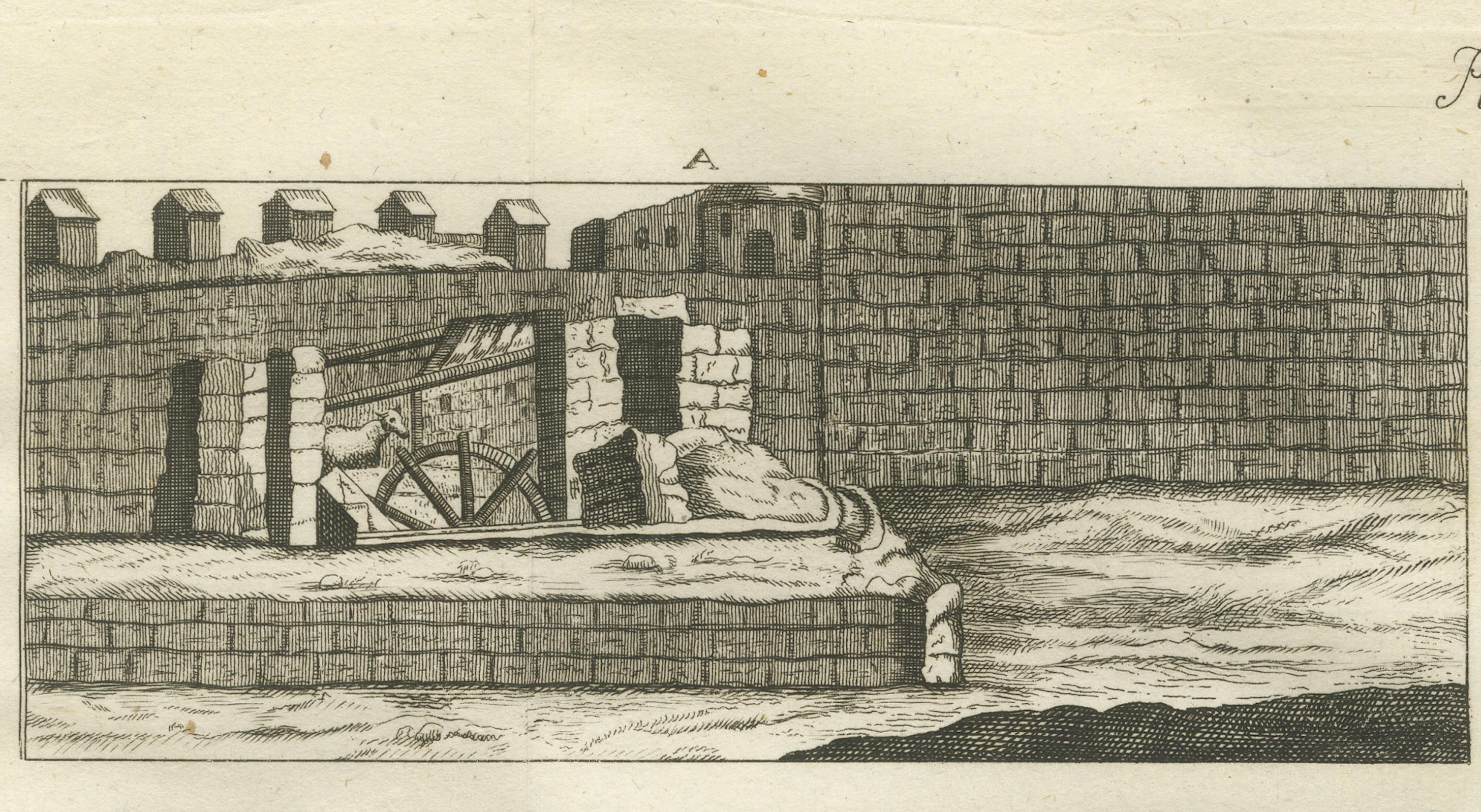 Pozo de José en la Ciudadela de El Cairo - Grabado en sección y plano, Egipto 1776 Papel en venta