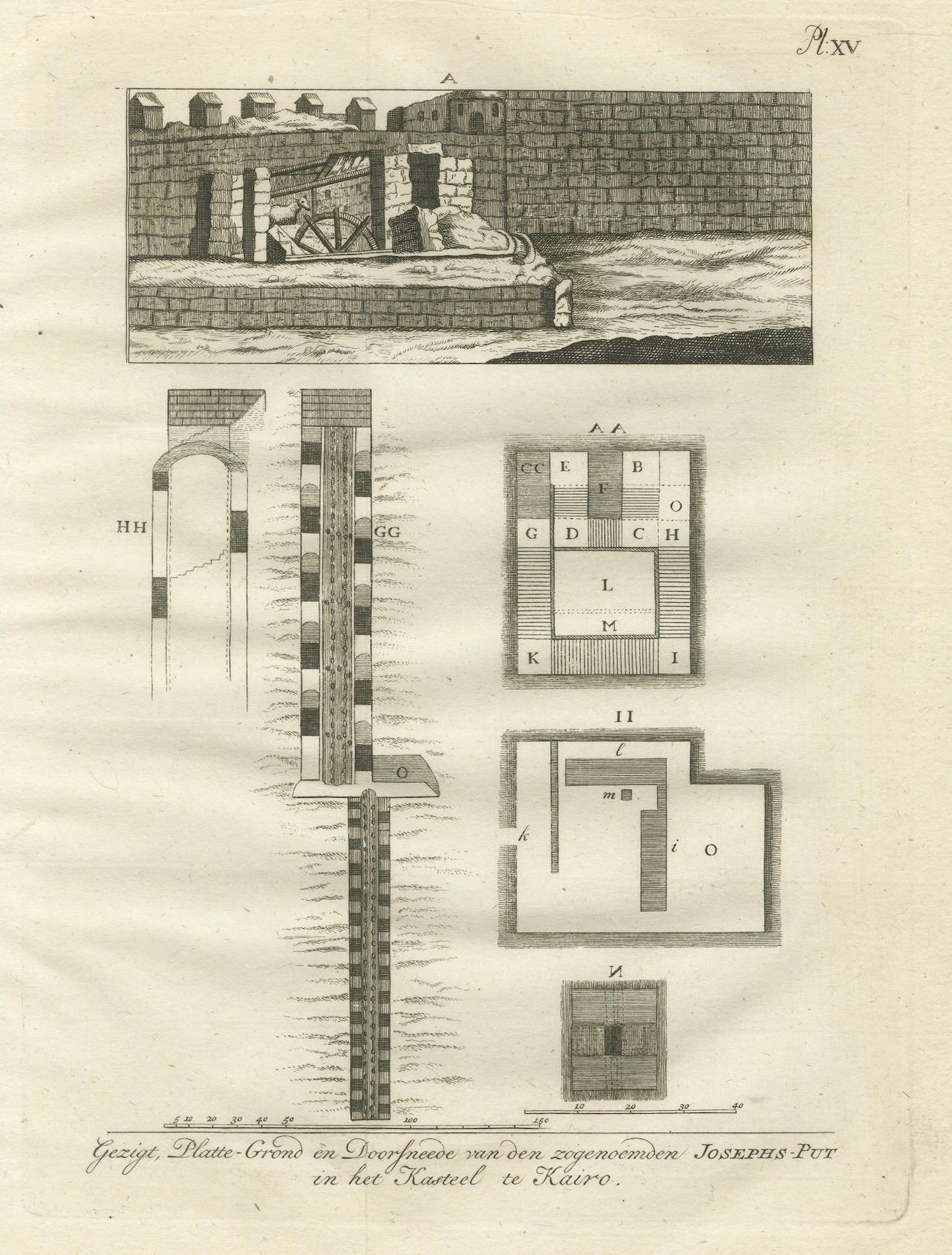 Pozo de José en la Ciudadela de El Cairo - Grabado en sección y plano, Egipto 1776 en venta 1