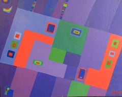 Kubistisches, abstraktes französisches Ölgemälde „Violette“, großformatig