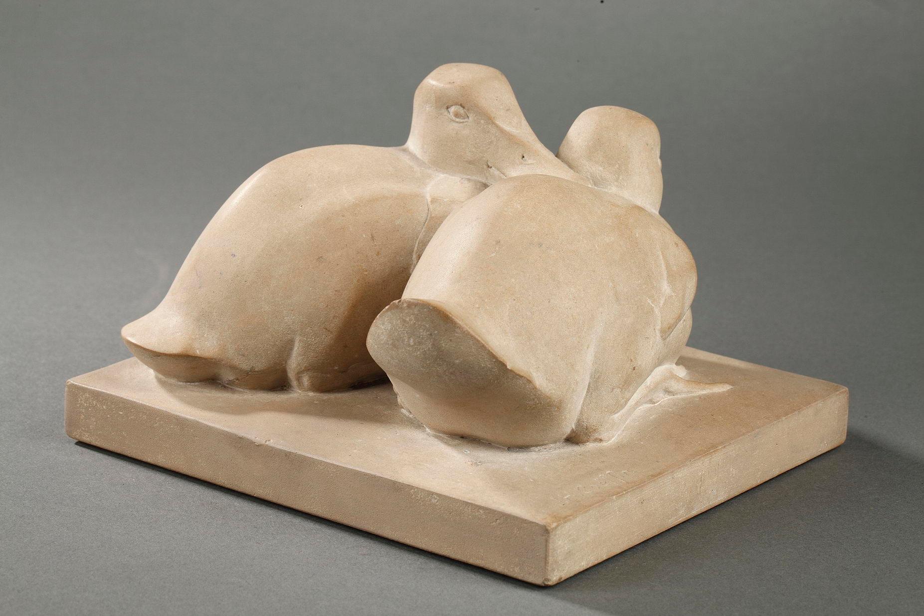 Ducks - French School Sculpture by Josette Hébert-Coëffin