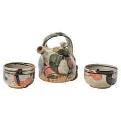 Josette Miquel 20th century ceramic tea set tea pot and bowls La Borne 1980