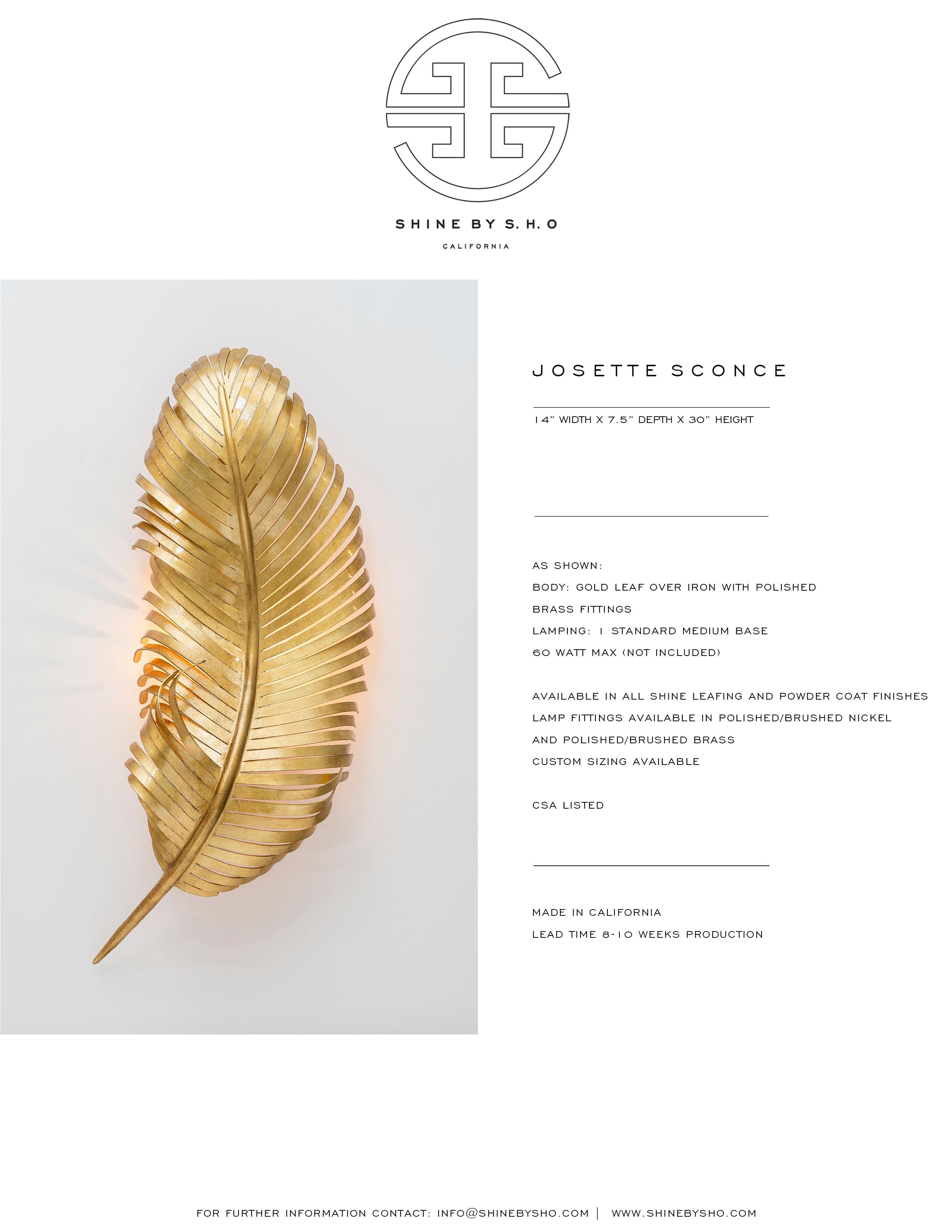 Contemporary JOSETTE SCONCE - Modern Hand Forged Gold Leaf Feather Sconce For Sale